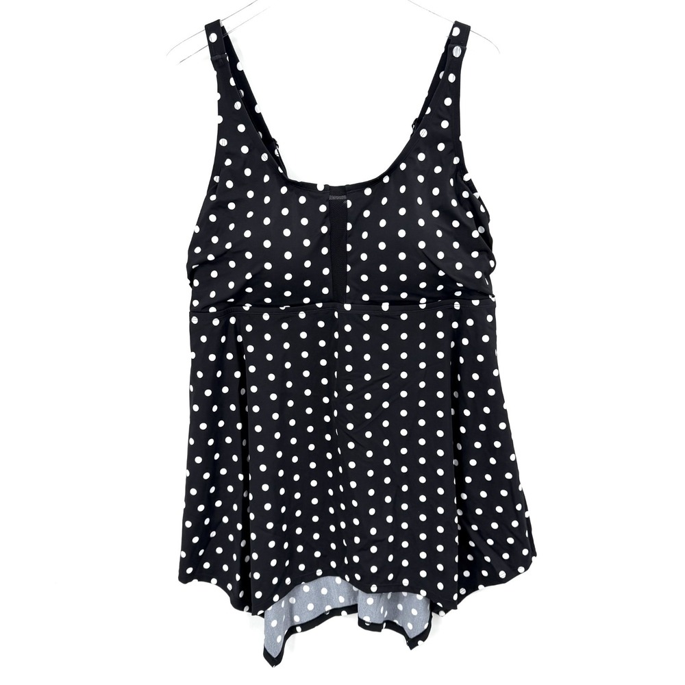 Swimsuits For All 365 Tankini Top Longer Length Plus Size 20 Polka Dot Black